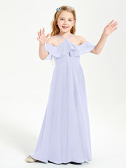 Off the Shoulder Long Junior Bridesmaid Dresses Lavender