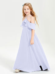 Off the Shoulder Long Junior Bridesmaid Dresses Lavender