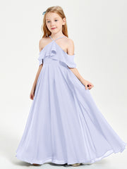 Off the Shoulder Long Junior Bridesmaid Dresses Lavender