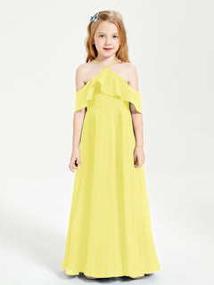 Off the Shoulder Long Junior Bridesmaid Dresses Lemon