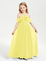 Off the Shoulder Long Junior Bridesmaid Dresses Lemon