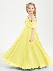 Off the Shoulder Long Junior Bridesmaid Dresses Lemon