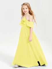 Off the Shoulder Long Junior Bridesmaid Dresses Lemon