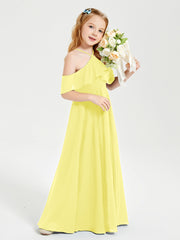 Off the Shoulder Long Junior Bridesmaid Dresses Lemon