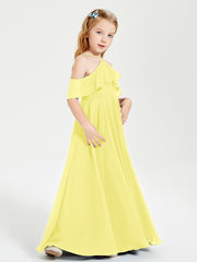 Off the Shoulder Long Junior Bridesmaid Dresses Lemon