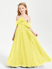 Off the Shoulder Long Junior Bridesmaid Dresses Lemon
