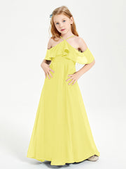 Off the Shoulder Long Junior Bridesmaid Dresses Lemon