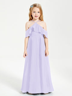 Off the Shoulder Long Junior Bridesmaid Dresses Lilac