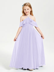Off the Shoulder Long Junior Bridesmaid Dresses Lilac
