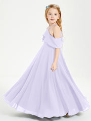 Off the Shoulder Long Junior Bridesmaid Dresses Lilac