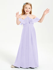 Off the Shoulder Long Junior Bridesmaid Dresses Lilac