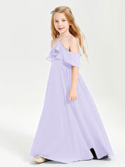 Off the Shoulder Long Junior Bridesmaid Dresses Lilac