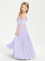 Off the Shoulder Long Junior Bridesmaid Dresses Lilac