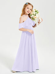 Off the Shoulder Long Junior Bridesmaid Dresses Lilac