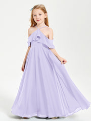Off the Shoulder Long Junior Bridesmaid Dresses Lilac