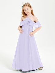 Off the Shoulder Long Junior Bridesmaid Dresses Lilac