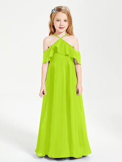 Off the Shoulder Long Junior Bridesmaid Dresses Lime Green