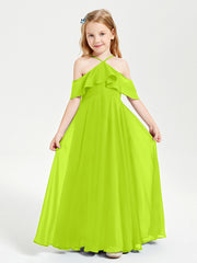 Off the Shoulder Long Junior Bridesmaid Dresses Lime Green