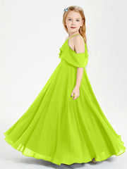 Off the Shoulder Long Junior Bridesmaid Dresses Lime Green
