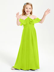 Off the Shoulder Long Junior Bridesmaid Dresses Lime Green