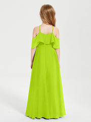 Off the Shoulder Long Junior Bridesmaid Dresses Lime Green