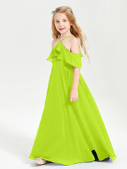 Off the Shoulder Long Junior Bridesmaid Dresses Lime Green