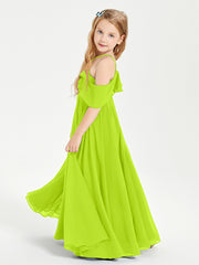 Off the Shoulder Long Junior Bridesmaid Dresses Lime Green