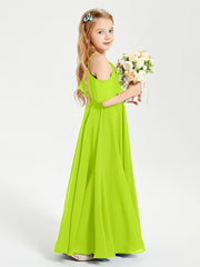 Off the Shoulder Long Junior Bridesmaid Dresses Lime Green