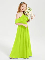 Off the Shoulder Long Junior Bridesmaid Dresses Lime Green