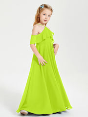 Off the Shoulder Long Junior Bridesmaid Dresses Lime Green