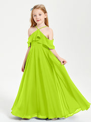 Off the Shoulder Long Junior Bridesmaid Dresses Lime Green