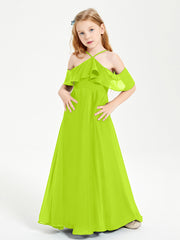 Off the Shoulder Long Junior Bridesmaid Dresses Lime Green
