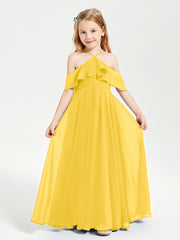 Off the Shoulder Long Junior Bridesmaid Dresses Marigold