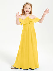Off the Shoulder Long Junior Bridesmaid Dresses Marigold