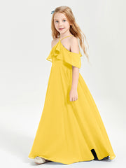 Off the Shoulder Long Junior Bridesmaid Dresses Marigold