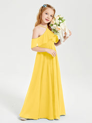Off the Shoulder Long Junior Bridesmaid Dresses Marigold