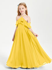 Off the Shoulder Long Junior Bridesmaid Dresses Marigold