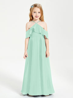 Off the Shoulder Long Junior Bridesmaid Dresses Mint Green