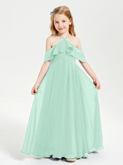 Off the Shoulder Long Junior Bridesmaid Dresses Mint Green