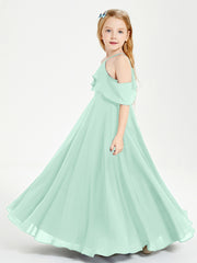 Off the Shoulder Long Junior Bridesmaid Dresses Mint Green