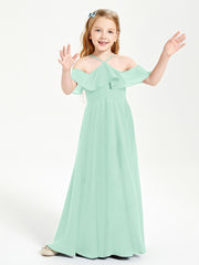 Off the Shoulder Long Junior Bridesmaid Dresses Mint Green