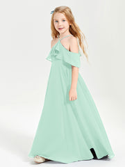 Off the Shoulder Long Junior Bridesmaid Dresses Mint Green
