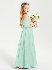 Off the Shoulder Long Junior Bridesmaid Dresses Mint Green