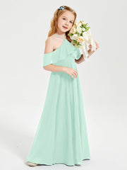 Off the Shoulder Long Junior Bridesmaid Dresses Mint Green