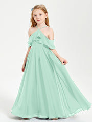 Off the Shoulder Long Junior Bridesmaid Dresses Mint Green
