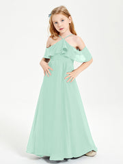 Off the Shoulder Long Junior Bridesmaid Dresses Mint Green