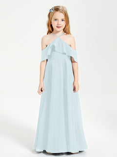 Off the Shoulder Long Junior Bridesmaid Dresses Mist