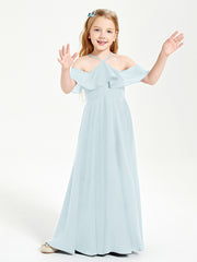 Off the Shoulder Long Junior Bridesmaid Dresses Mist