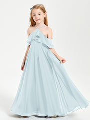 Off the Shoulder Long Junior Bridesmaid Dresses Mist