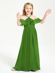 Off the Shoulder Long Junior Bridesmaid Dresses Moss